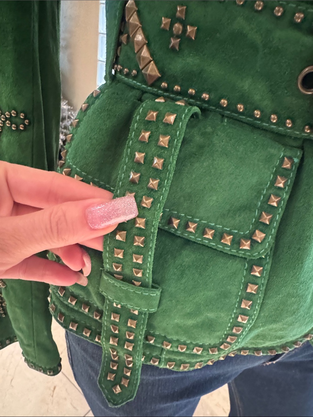 Roberto Cavalli Archival Runway Emerald Green Suede Studded Mermaid Jacket - Picture 4 of 17
